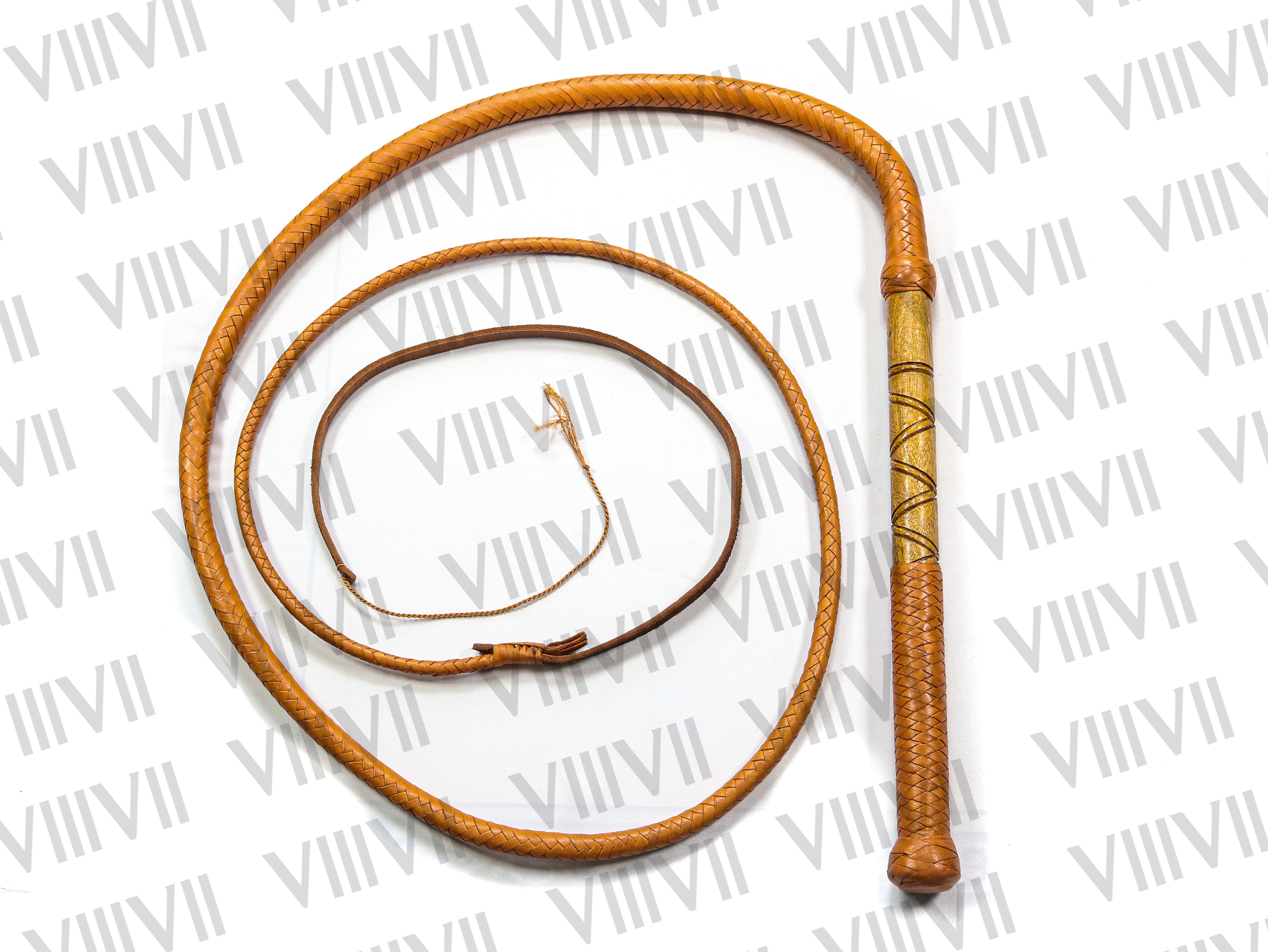 Australian Genuine Leather Stock Whip Tan 8ft Long, Bamboo Wood Handle, Handcrafted Cowhide Stock whip, Equestrian & Rodeo Training Whip